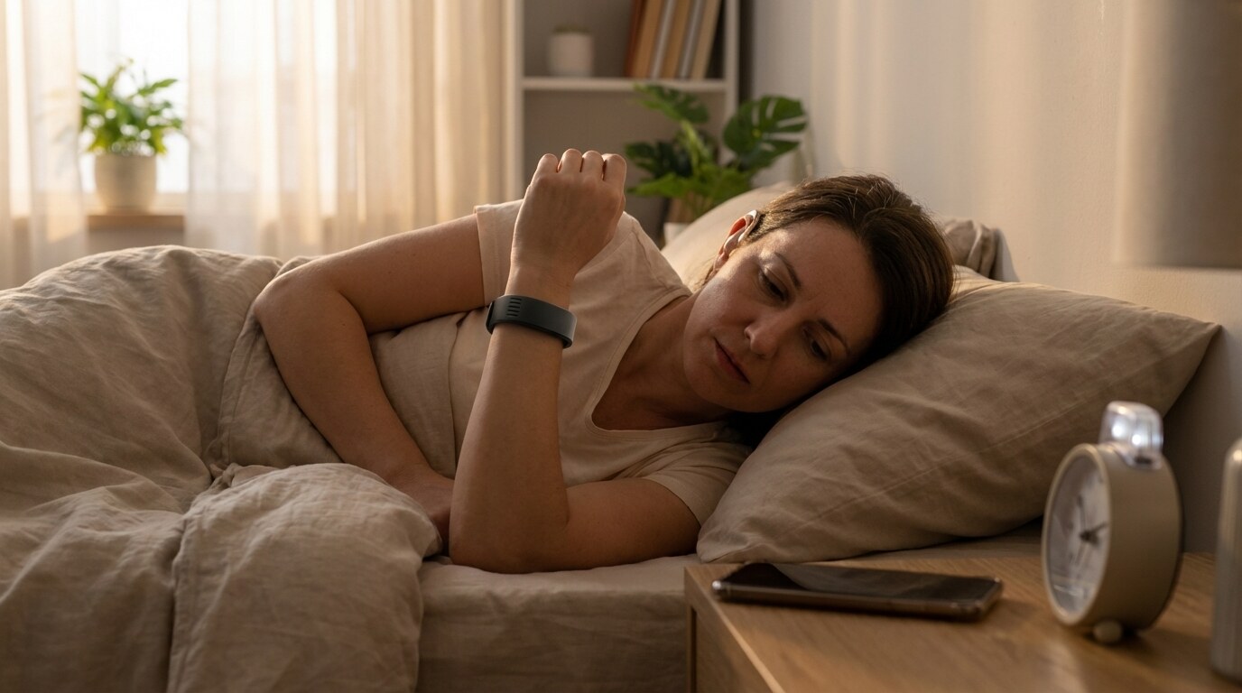 Alarm for deaf people article image showing a sleeper waking with a Dawn Band wearable vibration alarm